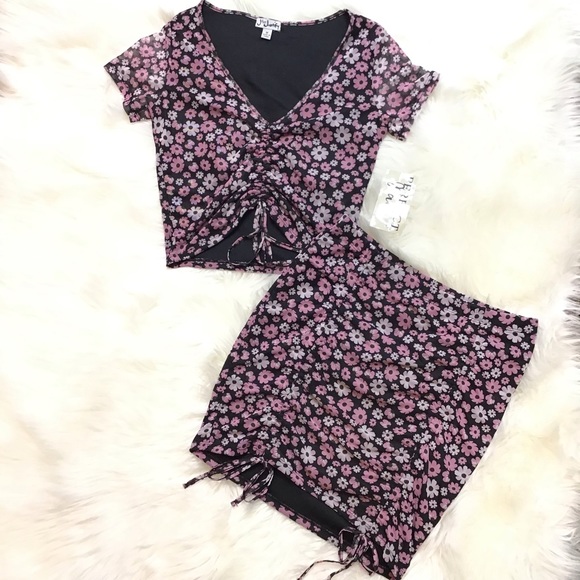 J for Justify 2Pc Floral Ruched Top & Mini Skirt Set - Picture 7 of 12